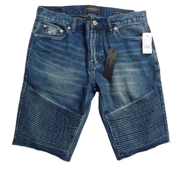PacSun Mens Skinny Cut Off Ribbed Denim Jean Shorts Medium Indigo Size 30 - Picture 1 of 9